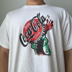 Vintage 2000s Coca Cola Classic Graphics White T-Shirt for Men
